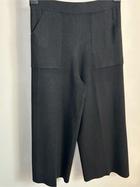 Black Colette Knit High-Rise Wide-Leg Cropped Sweater Knit Pants